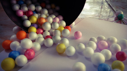 Colorful bubbles on wood background