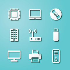 computer and device paper art icons