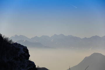 Mountains with rocks and mist