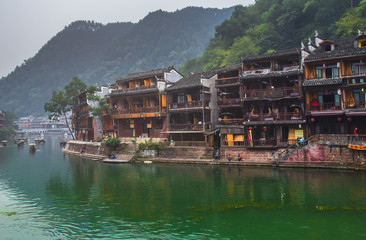 Fototapeta na wymiar Old houses in Fenghuang county on Oct 22, 2013 in Hunan, China. The ancient town of Fenghuang was added to the UNESCO World Heritage Tentative List in the Cultural category.