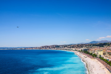 Nice view of the beach on a sunny day. France. Cote d'Azur.