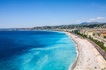 Fototapeta na wymiar Nice view of the beach on a sunny day. France. Cote d'Azur.