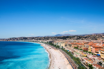 Nice view of the beach on a sunny day. France. Cote d'Azur.