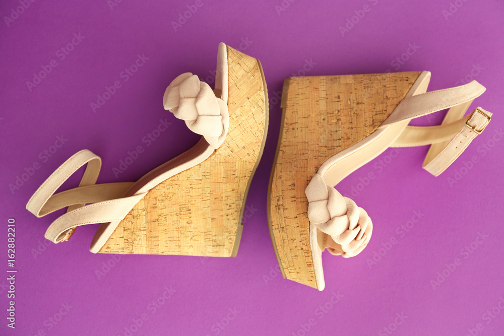 Poster Pair of beautiful shoes on purple background