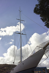 detail of j class sailing boat in a shipyard