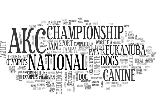 AKC CANINE OLYMPICS SLATED FOR JANUARY TEXT WORD CLOUD CONCEPT
