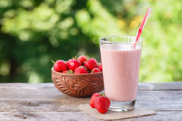 milkshake in glass with natural background