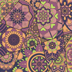 Patchwork pattern. Vintage decorative elements. Hand drawn background. Islam, Arabic, Indian, ottoman motifs. Perfect for printing on fabric or paper.
