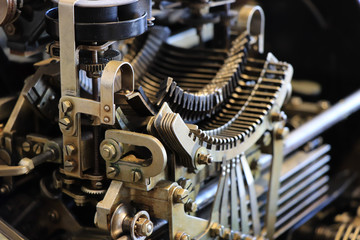 * Description/Title/Caption: 
Antique Typewriter. Vintage Typewriter Machine Closeup Photo.
