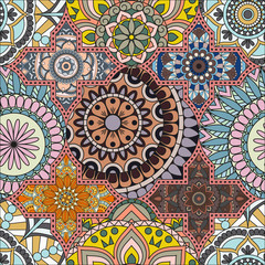 Patchwork pattern. Vintage decorative elements. Hand drawn background. Islam, Arabic, Indian, ottoman motifs. Perfect for printing on fabric or paper.