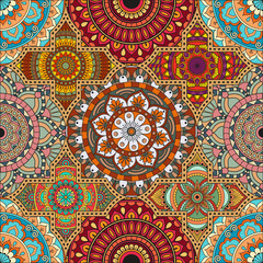Patchwork pattern. Vintage decorative elements. Hand drawn background. Islam, Arabic, Indian, ottoman motifs. Perfect for printing on fabric or paper.