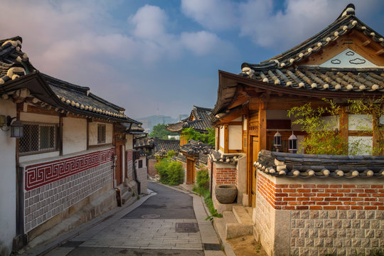 Seoul. Traditional Korean style architecture at Bukchon Hanok Village in Seoul, South Korea.