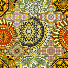 Patchwork pattern. Vintage decorative elements. Hand drawn background. Islam, Arabic, Indian, ottoman motifs. Perfect for printing on fabric or paper.