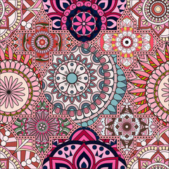 Patchwork pattern. Vintage decorative elements. Hand drawn background. Islam, Arabic, Indian, ottoman motifs. Perfect for printing on fabric or paper.