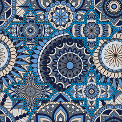 Patchwork pattern. Vintage decorative elements. Hand drawn background. Islam, Arabic, Indian, ottoman motifs. Perfect for printing on fabric or paper.