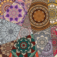 Patchwork pattern. Vintage decorative elements. Hand drawn background. Islam, Arabic, Indian, ottoman motifs. Perfect for printing on fabric or paper.