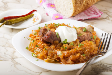 Cabbage stew with Smoked Pork Ribs and cream