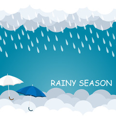rainy season umbrella float on sky vector