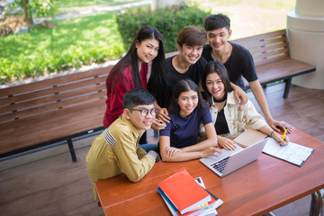 Back to school education knowledge college university concept, Students Education Social Media Laptop Tablet