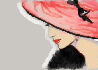 Elegant lady with hat. fashion illustration