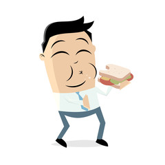 funny businessman eating a sandwich