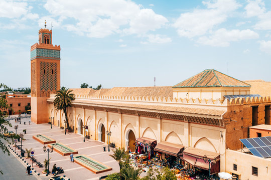 roof views of marrakech old medina city, morocco