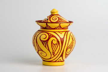 Vintage ceramic pot isolated on white background.
