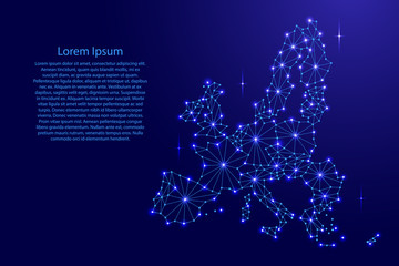 European Union map of polygonal mosaic lines network, rays and space stars of vector illustration.