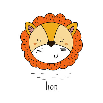 funny cute lion cartoon style. vector print