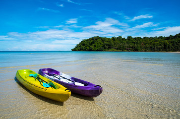 kayaking summer, Outdoor activities. Yellow kayak