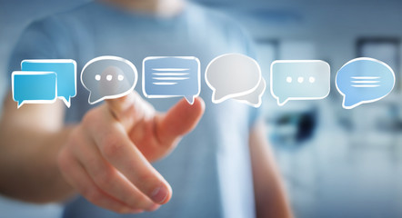 Businessman touching discussion icons sketch