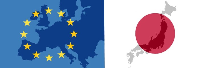 EU - Japan relationship - 
The flags of Japan and Europe each with a translucent map of the country
