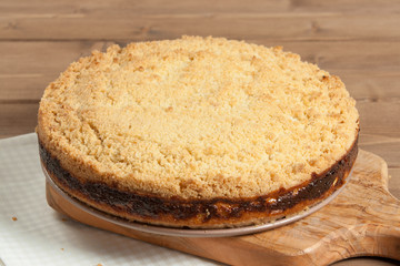 Homebaked Cottage Cheese Pie On Olive Tree Board.