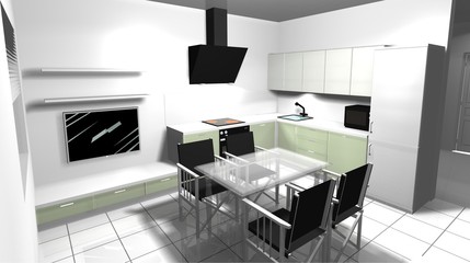 beautiful kitchen in a modern style 3D rendering design interior