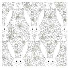 Seamless floral with hares, rabbits monochrome pattern stock vector illustration