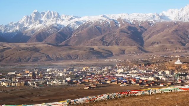 Aerial view of Tibetan Town of Dege in Sichuan, China