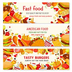 Fast food vector banners of fastfood meal snacks