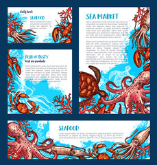 Vector posters or banners for fish seafood market