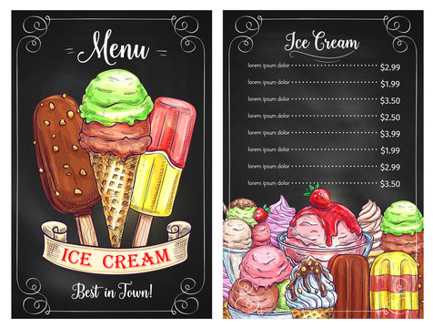 Vector price menu for ice cream desserts cafe