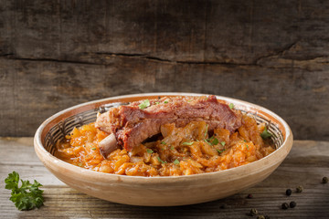 Cabbage cooked with Smoked Pork Ribs with herbs