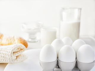 Still life air white protein breakfast