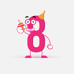 isolated cute and funny eight number for birthday greeting card