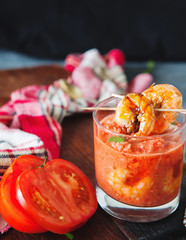 Gaspacho soup with grilled shrimps