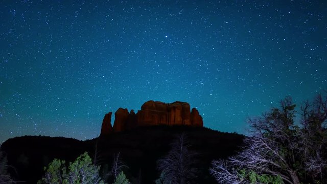 Sedona Milky Way Galaxy Dolly 04 Cathedral Rock Time Lapse Stars
