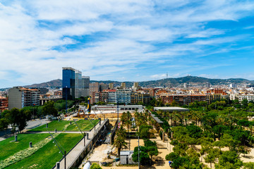 Aerial Panoramic View Of Downtown Barcelona City In Spain