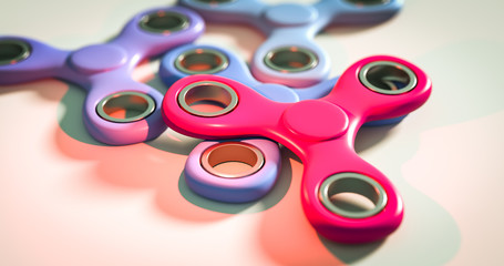 Group of fidget spinner stress relieving toy 3d illustration