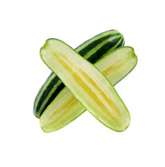 Fresh Cucumber slices isolated on wood background