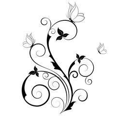 Abstract floral background with butterflies. Element for design.