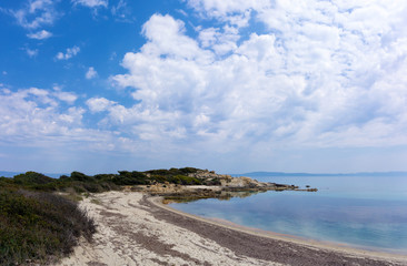 Beautiful scenery by the sea in Vourvourou, Chalkidiki, Greece 