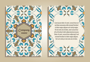 Vector set of colorful brochure templates for business and invitation. Portuguese, Moroccan; Azulejo; Arabic; asian ornaments